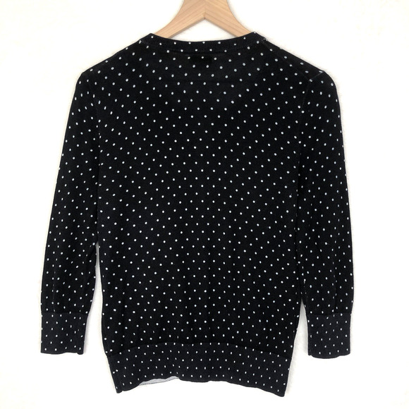 J. CREW‎ The Clare Cardigan Women's Sz S Navy Blue White Dot 100% Cotton Button - Picture 2 of 8
